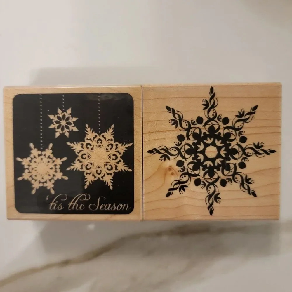 Tis The Season & GRAND SNOWFLAKE Christmas Themed Mounted Rubber Stamps Lot of 2